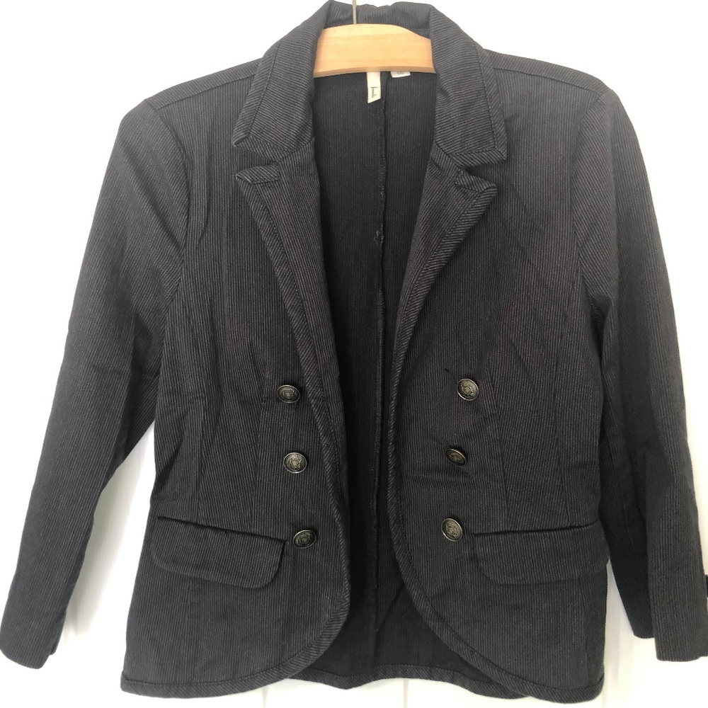 Frenchi Black + Gray Cropped Pinstripe Blazer